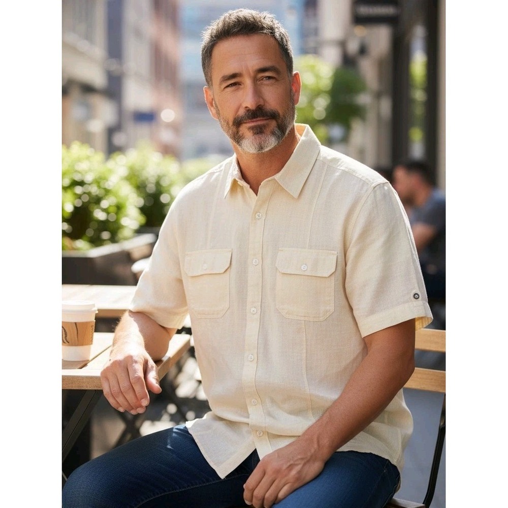 Cubavera Men Linen-Blend Short Sleeve Guayabera Shirt  Lightweight Breathable XL